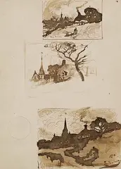 Félix Buhot, Drei Landschaftsskizzen, Pen and Indian ink drawing