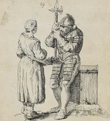 Conrad Meyer, Bettlerin und Soldat, Pen and Indian ink drawing