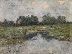 Wedeler Land (Fährmanns Sand) by Rudolf Höckner, Oil on cardboard, sold Oct 2005