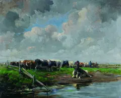 Johann Daniel Holz, Kühe auf der Weide, Oil on canvas