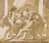 Giovanni Lanfranco, Verspottung Christi, Brush and Indian ink drawing