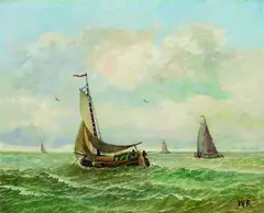 Wilhelm Bartsch, Segler auf See, Oil on fibreboard