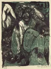 Engel by Rolf Nesch, Lithograph in colours, sold Oct 2005
