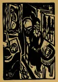 Das Stiftsfräulein am Nähtisch by Ernst Ludwig Kirchner, 1912, Woodcut, sold Oct 2005