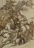 Ciro Ferri, Maria und Joseph auf der Flucht nach Ägypten, Pen and Indian ink drawing