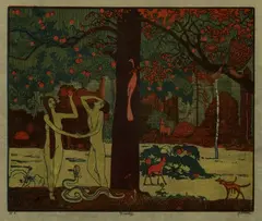 Paradies by Josef Vácha, Woodcut in colours, sold Oct 2005