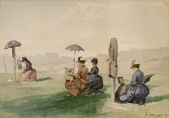 Friedrich Schwinge, Malerinnen im Freien, 1886, Watercolour