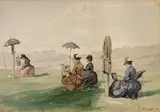 Friedrich Schwinge, Malerinnen im Freien, 1886, Watercolour