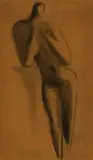 Bernhard Heiliger, Stehender Akt mit aufgestütztem Arm, 1948, Pencil drawing