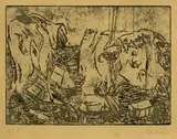 Georg Baselitz, Geteilte Kuh mit Holzscheiten, 1969, Etching