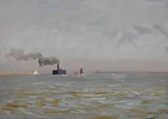 Friedrich Schwinge, 2 Bll.: Dampfer auf der Elbe, 1901, Gouache