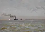 Friedrich Schwinge, 2 Bll.: Dampfer auf der Elbe, 1901, Gouache