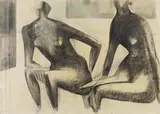 Bernhard Heiliger, Zwei sitzende weibliche Akte, 1951, Pencil