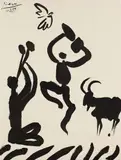 Masque-Flöte spielender Faun mit Ziegenbock. 1959 by Pablo Picasso, Lithograph, sold Oct 2005