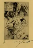 Lovis Corinth, Kind im Bett und Mutter, 1913, Drypoint