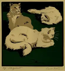 Carl Olaf Petersen, 2 sheets: Hahnenkampf. Angorakatzen, Woodcut