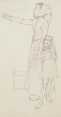 Käte Lassen, Mutter und Tochter, Pencil drawing