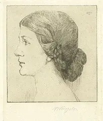 Frauenkopf (Porträt Martha Vogeler) by Heinrich Vogeler, 1909, Etching, sold Oct 2005