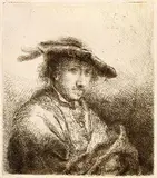 Ferdinand Bol, Brustbildnis eines jungen Mannes mit Federbarett, 1642, Etching