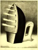 Konrad Klapheck, 2 Bll.: Sportschuh. Dampfbügeleisen (Die Schwiegermutter), 1968, Lithograph
