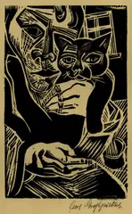 Curt Großpietsch, 2 Bll.: Vertriebene. Katze, Linocut