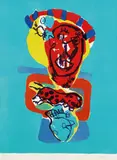 Figuren vor türkisfarbenem Grund by Karel Appel, Lithograph in colours, sold Oct 2005