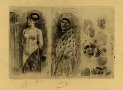 Félicien Rops, La femme à la tête de mort, Etching