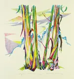 Christian Schad, Eukalyptus-Stämme, 1957, Lithograph in colours