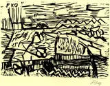 Friedrich Karl Gotsch, 2 Bll.: Hafeneinfahrt von New York. Mit der Eisenbahn durch Friesland