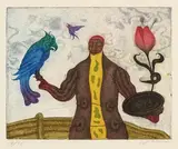 Arik Brauer, Mit Blume und Vogel