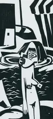 Ali Baumgarten, Am Strand, Woodcut