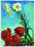 Mohn und weiße Lilien vor blauem Grund by Emil Nolde, Watercolour, sold May 2005
