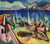 Cesar Klein, Fischerboote im Hafen, 1920, Oil on canvas
