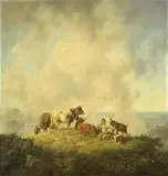 Johann Friedrich Voltz, Hirte mit Kühen und Ziegen, 1840, Oil on canvas