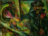 Curt Ehrhardt, Kunde mit Blume, 1920, Oil on fibreboard