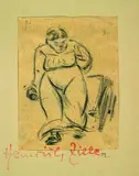 Frau einen Handkarren ziehend by Heinrich Zille, Chalk drawing, sold May 2005
