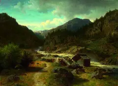 Hans Gude, Norwegische Flußlandschaft, 1855, Oil on canvas