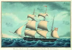 Jacob A. H. Böttger, "Caroline Amalie von Apenrade, geführt durch Capitän Otto Friedr. Drescher" vor Cuxhaven, 1844, Watercolour