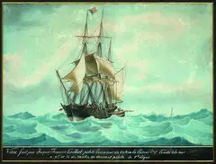 Antoine Roux, Die Mannschaft der "Rosine" rettet den Lotsen. "Vœu fait par Jaques Francois Caillal pilote lamancur du bateau la Rosine...en donnant pilote de 1e Ligne", Watercolour