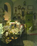 Gabor Vida, Der Uhrmacher, Oil on panel