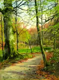 Peder Mork Mønsted, Waldweg am See, 1896, Oil on canvas