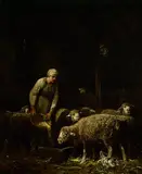 Charles Jacque, Schäferin im Stall, Oil on panel