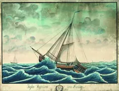 Ole Johnson-Seböy, Yacht "Haffruen von Flensburg". "Jagten Haffruen von Flensburgförd af 1821", 1821, Watercolour