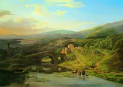 Edouard De Vigne, Italienische Landschaft, Oil on panel