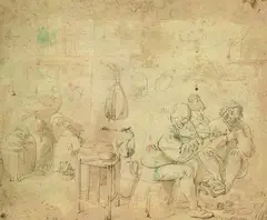 Adriaen Brouwer, Wirtshausszene, Pen and Indian ink drawing