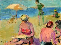 Eugen Spiro, Szene am Strand, 1954, Oil on cardboard