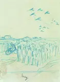 René Magritte, La Guerre, Coloured pencil drawing