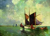 J. H. Mindermann, Fischkutter vor Norderney, Oil on canvas