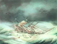 Jacob Spin, Bark "Ceram" im Sturm, 1849, Watercolour