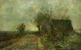 Rudolf Höckner, Haus am Wegesrand, Oil on paper